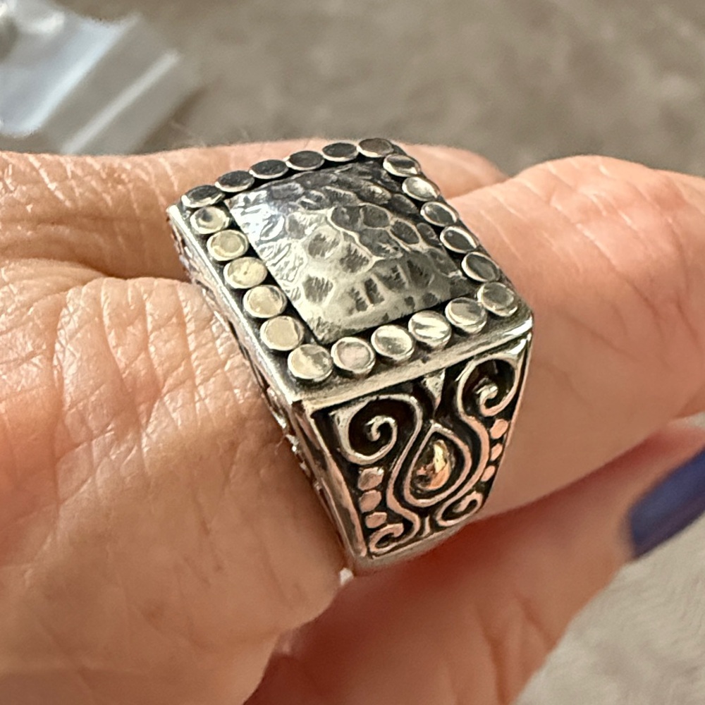 Sterling Silver Hammered Ring with Gold Accents - NEW!